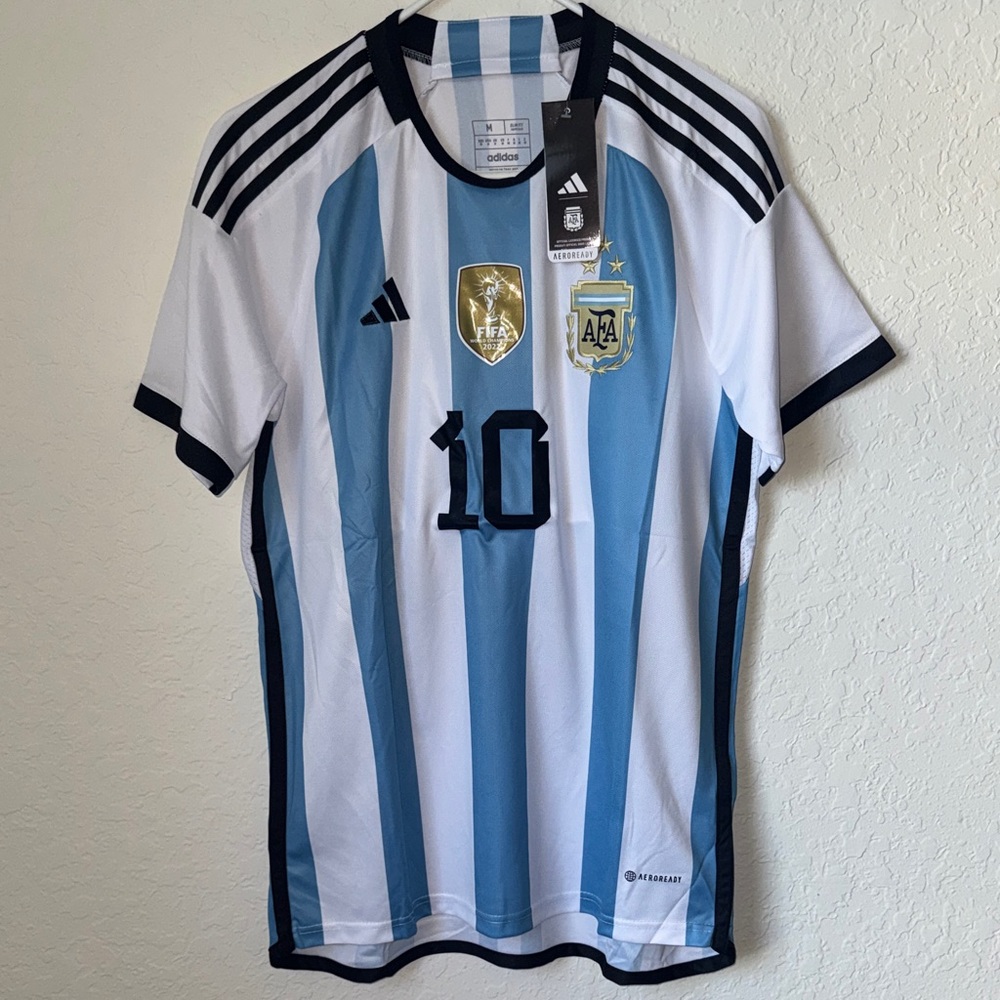✅NWT Men Adidas Argentina Messi 2022 Soccer World Cup Jersey Size L